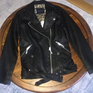 NWT AE Faux Leather Fur Moto Biker Jacket XXS